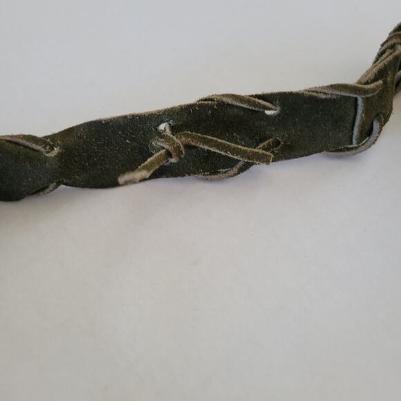 Vintage 60s Olive Green Suede Purse Satchel Woven Zip Top Handmade Boho 9 x 8.5 - Picture 5 of 8